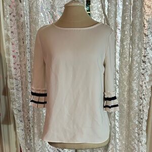 Ann Taylor Cream Blouse with Black Striped Sleeves